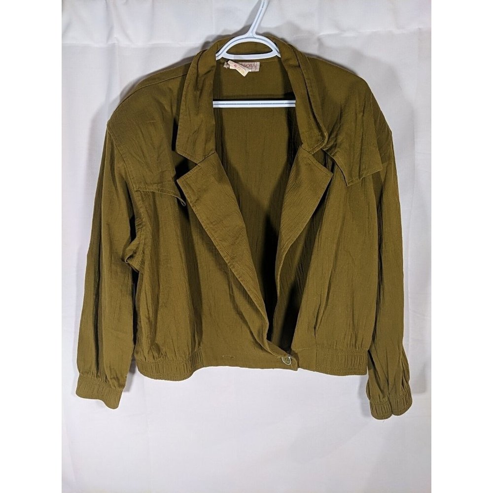 Vintage New Editions Army Green Bomber Military Style Jacket Women 18 100 Cotton